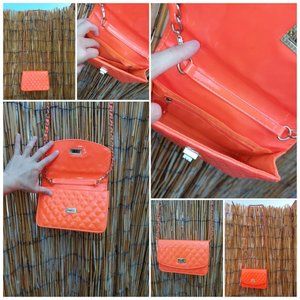 Orange Halloween Rubber Crossbody Purse with Gold Metal Chain